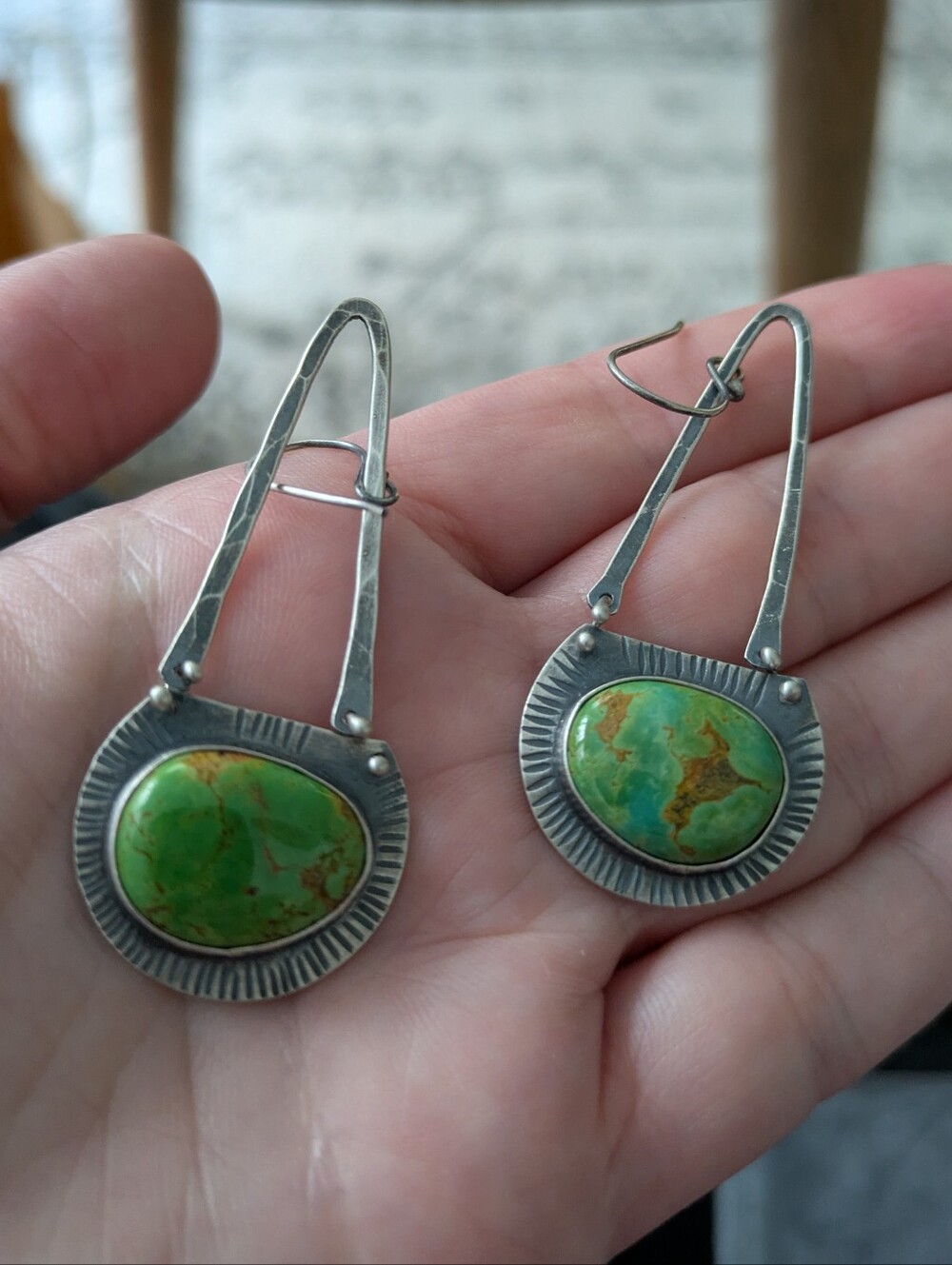 Sonoran Mountain Green Turquoise Stone Silver Drop Earrings - Artisan Jewelry